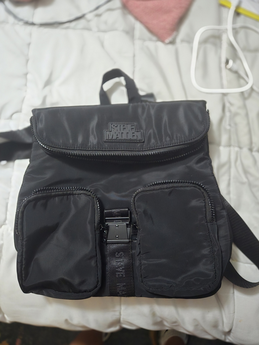 Steve Madden Black Nylon Backpack with Front Pockets